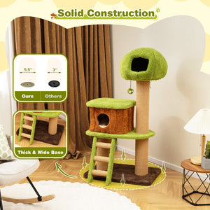 Cute Cat Tree for Indoor Cats with Mushroom-shaped Nest Condo and Climbing Ladder-Green view 7