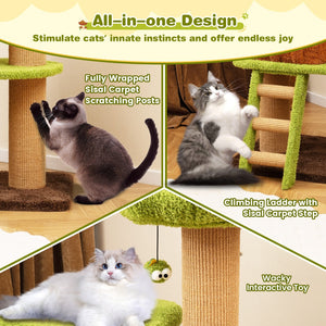 Cute Cat Tree for Indoor Cats with Mushroom-shaped Nest Condo and Climbing Ladder-Green view 8
