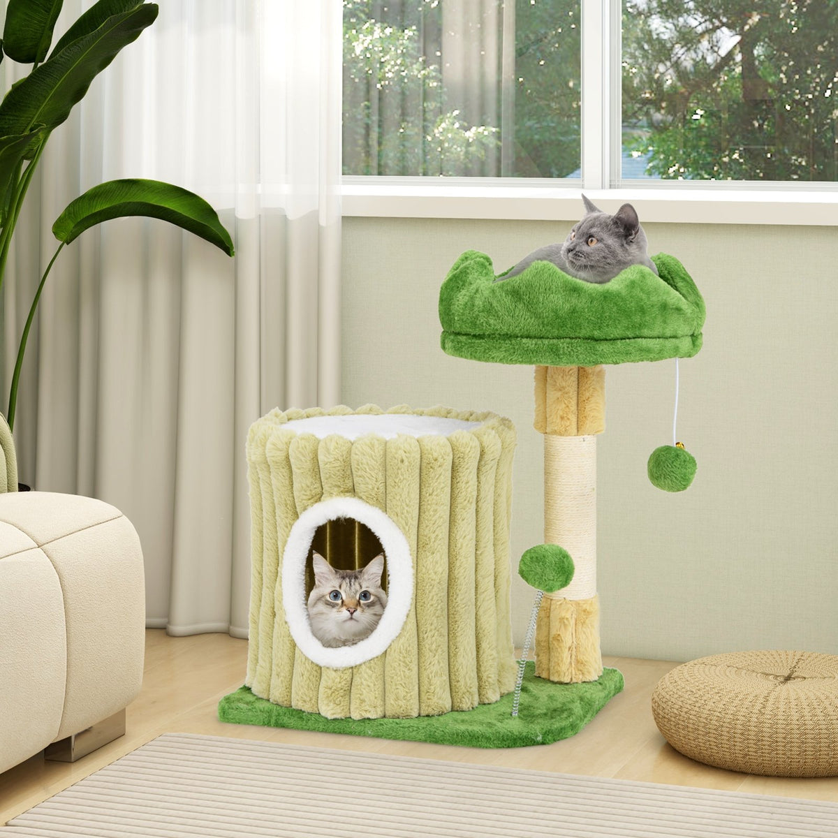 Cute Cat Tree with Sisal Scratching Posts and Dangling Ball view 2