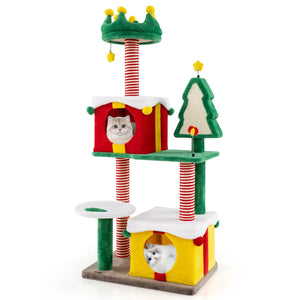 Cute Christmas Cat Tree Cat Tower for Indoor Cats with Scratching Posts and Carpet-Multicolor view 4
