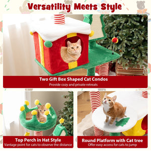 Cute Christmas Cat Tree Cat Tower for Indoor Cats with Scratching Posts and Carpet-Multicolor view 7