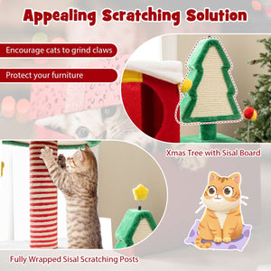 Cute Christmas Cat Tree Cat Tower for Indoor Cats with Scratching Posts and Carpet-Multicolor view 9