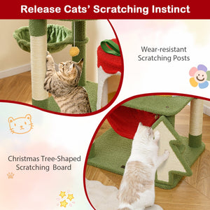 Cute Christmas Cat Tree with Sisal Scratching Posts and Gift Box Shaped Condo-Green view 7