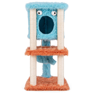 Cute Monster-Themed Cat Tower with Private Condo and Soft Long Plush-Blue view 4