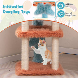 Cute Monster-Themed Cat Tower with Private Condo and Soft Long Plush-Blue view 9