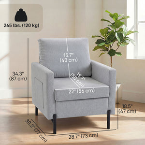 Accent Chair Modern Upholstered Armchair with Side Pockets and Cushion for Bedroom, Living Room, Beige – view 23