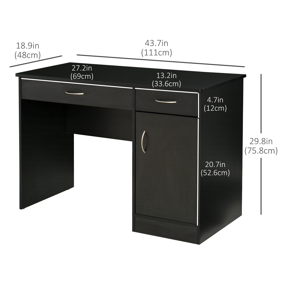 Computer Desk with Storage Drawers, Study Writing Table with Cabinet Adjustable Shelf for Home Office – view 2