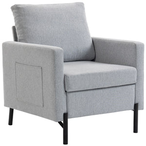 Accent Chair Modern Upholstered Armchair with Side Pockets and Cushion for Bedroom, Living Room, Beige – view 22
