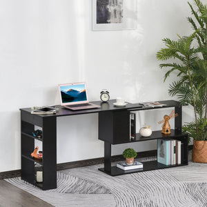 L Shaped Desk, 360° Rotating Corner Desk, Computer Writing Table Workstation with Storage Shelf for Home – view 7