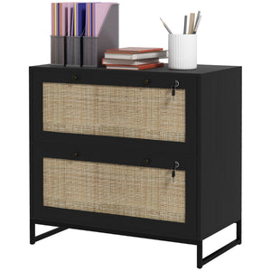 2-Drawer Filing Cabinet with Lock, Rattan File Cabinet with Adjustable Hanging Bar, Natural – view 8
