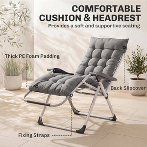 Reclining Zero Gravity Chair with Adjustable Backrest, Folding Garden Sun Lounger, Outdoor Recliner with Removable Cushion and Headrest, Dark Grey