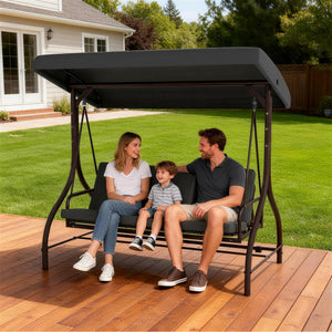 Convertible Patio Swing Bed with Canopy and Cushions, 3 Seater Porch Swing for Outdoor, Backyard, Garden – view 14
