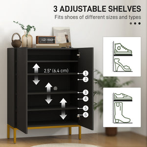 Shoe Storage Cabinet with Adjustable Shelves and Soft-Close Hinges, for 15-20 Pairs of Shoes, Black – view 3