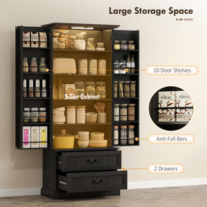 72" LED Kitchen Pantry Cabinet, Buffet Storage Cabinet with 10 Door Shelves – view 4