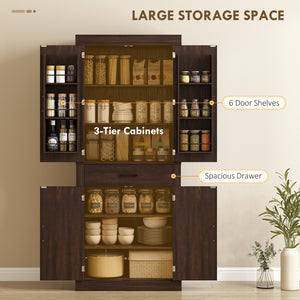 72" Kitchen Pantry Cabinet, Farmhouse Kitchen Storage Cabinet with 4 Barn Doors, 6 Door Shelves, Drawer – view 11