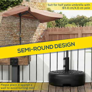 Plastic Half Round Umbrella Base, Sand or Water Filled Half Patio Umbrella Stand Holder 40lb Water or 46lb Sand, Black