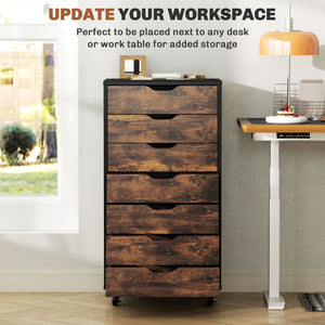 7-drawer Vertical File Cabinet for Home Office, Storage Cabinet with Wheels, 18.7"x15.6"x35.4", Black – view 17