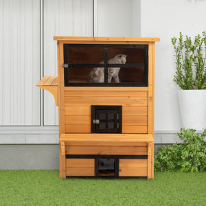 Cat House, Outdoor 3-Tier Kitty Shelter, Weather Resistant, w/ Escape Door
