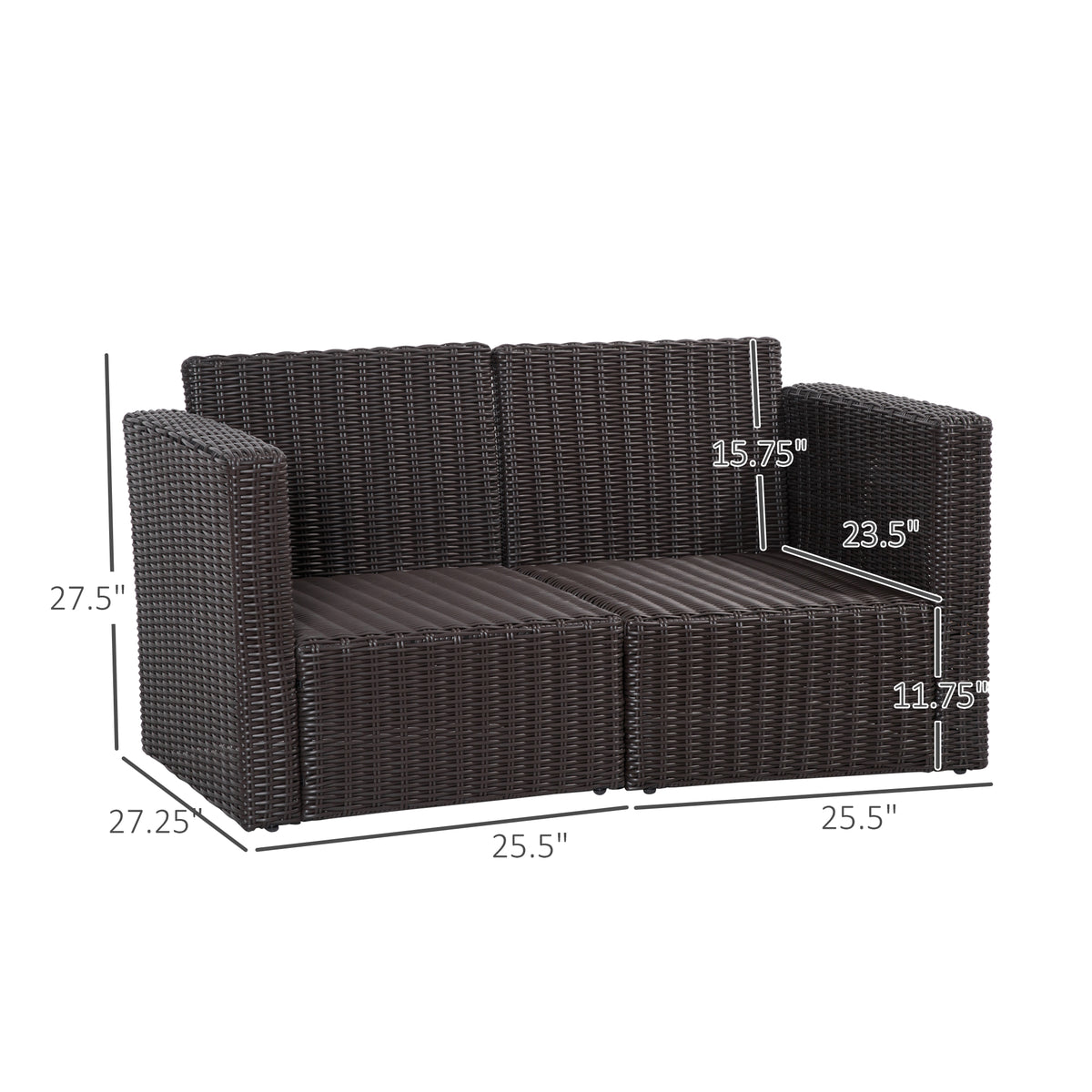 2 Pieces Patio Furniture Set Outdoor Loveseat Wicker Corner Sofa Set Outdoor Freely Combination PE Rattan Furniture, W/ Curved Armrests & Padded Cushion for Balcony, Garden, Lawn, Dark Blue
