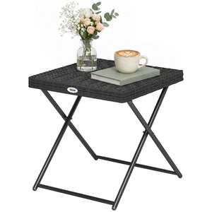 Rattan Coffee Table Folding Patio Outdoor Side Table Wicker for Balcony, Porch, Poolside – view 8