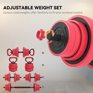 Soozier 44lbs 4-in-1 Adjustable Weight Dumbbell Set, Barbell, Kettlebell, Push Up Stand