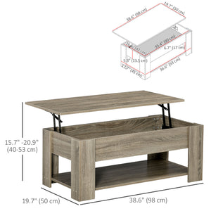 Lift Top Coffee Table with Hidden Storage Compartment and Open Shelf, Center Table for Living Room, Grey – view 2