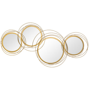 Metal Wall Art Gold Frame Circle Bathroom Mirror Decor Home Hanging Wall Sculptures, 42.25"L x 22"W x 1.5"H, Gold