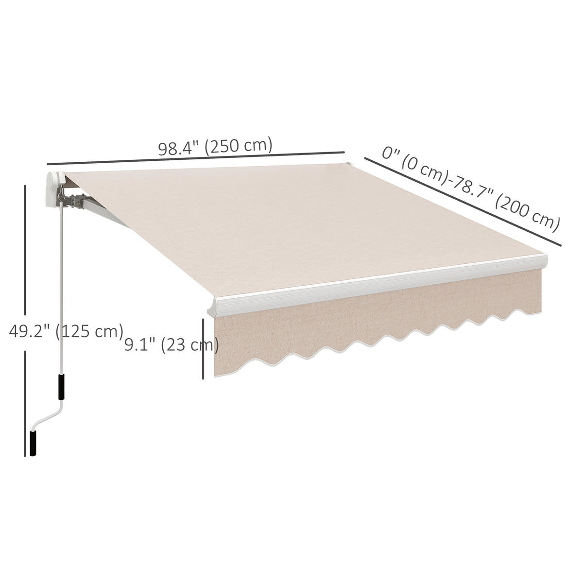 8'x7' Patio Awning Manual Retractable Sun Shade Outdoor Deck Canopy Shelter, Beige