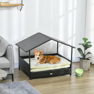 Rattan Dog House with Canopy, Wicker Dog Bed with Water-Resistant Cushion, for Small and Medium Breeds Blue – view 14