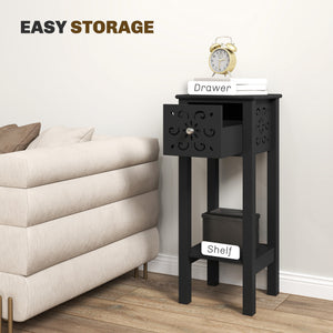 Nightstand Set of 2 with Drawer and Open Storage Shelf Black – view 4