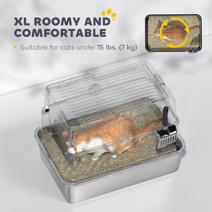 XL Stainless Steel Cat Litter Box for Big Cats with Flip Top, Scoop, Easy Clean & No Odors, Non-Sticky
