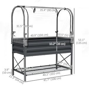 Raised Garden Bed with Cover, Metal Elevated Planter Box with Bottom Shelf and Liner, Black – view 9