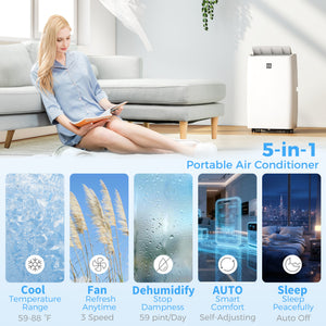 12000 BTU Portable Air Conditioner, AC Unit with Cool, Dehumidifier, Fan, 550 Sq. ft, 24H Timer On Off, Window Kit