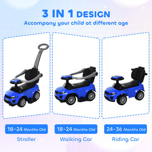 Aosom 3 in 1 Kid Ride on Push Car, Toddlers Sliding Walking Car, with Horn, Music, Light, Parent Control Handle, Secure Bar, Under Seat Storage, for Boy Girl 18-36 Months