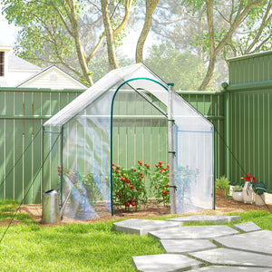 6'x3.3'x5.5' Walk-in Garden Greenhouse with Door and Window, Portable Mini Greenhouse for Plants Flowers Herbs, Steel Outdoor Hot House Growing Tent, Clear Plastic Cover
