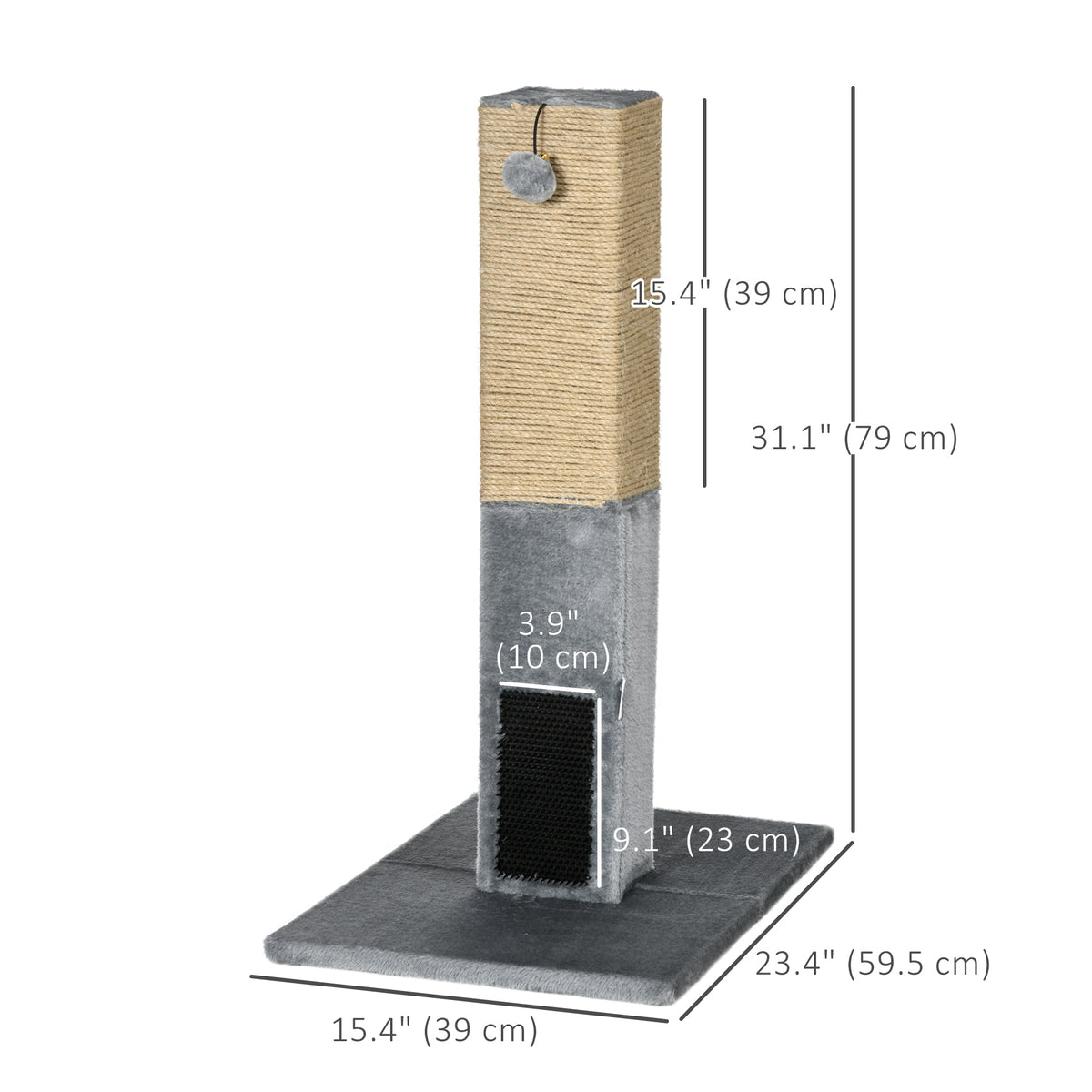 31" Tall Cat Scratching Post for Indoor Cats with Hanging Balls, Grooming Brushes, Stable Base, Grey