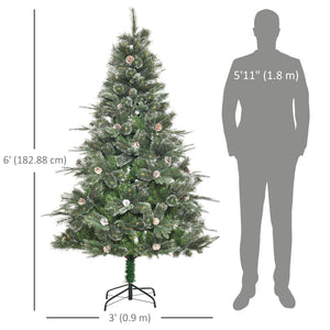 HOMCM 6FT Artificial Christmas Snow Pine Tree Holiday Home Xmas Decoration with Automatic Open, Pinecone