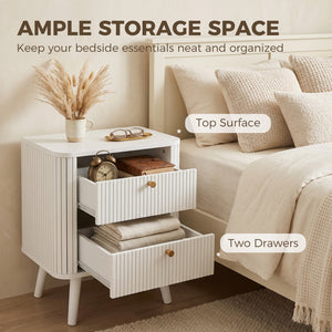 Modern Nightstand Set of 2, Bedside Table with 2 Drawers, Side End Table for Bedroom, Living Room, White Wood Grain