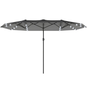 174" Double-Sided Sun Umbrella Garden Parasol Patio Sun Shade Outdoor with LED Solar Light, Khaki – view 8