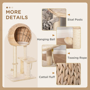 39" H Cat Tree with Sisal Scratching Post, Condo, Plush Perch, Hanging Rope and Hanging Ball, Beige