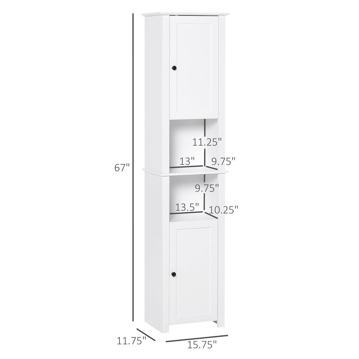 Tall Medicine Cabinet, Freestanding Bathroom Storage Cabinet with Shelves and 2 Cupboards – view 2