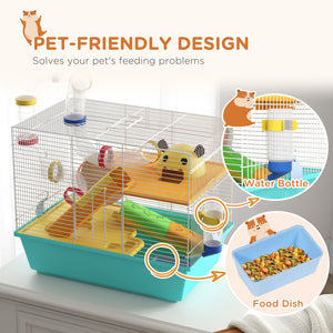 3 Tiers Hamster Cage for Gerbil, Dwarf Hamster with Tunnels, Water Bottle, Exercise Wheel – view 6