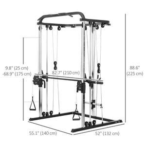 Soozier 3 In 1 Smith Machine Power Rack with Cable Crossover System, Pull up Station, 16-Level Squat Rack and Barbell Bar