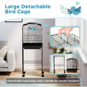 62" Rolling Bird Cage Cockatoo House Play Top Finch Pet Supply with Storage Shelf, Wheels - Black – view 17