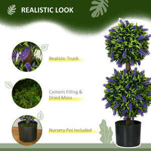 2.3ft Set of 2 Artificial Plants, Lavender Flowers Ball Trees with Pot, for Home Indoor Outdoor Decor