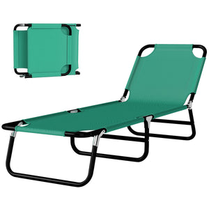 Outdoor Folding Lounge Chair, Steel Tanning Chair with Reclining Back, Breathable Mesh for Beach, Yard, Patio, Green