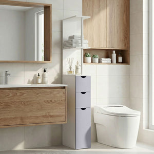 Tall Bathroom Storage Cabinet, Narrow Bathroom Cabinet with Drawers and Open Shelves for Small Spaces – view 10