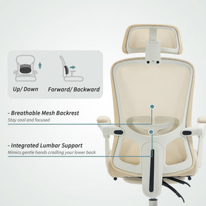 Ergonomic Office Chair, Mesh Reclining Desk Chair with Adjustable Lumbar Support, Headrest, Beige – view 4