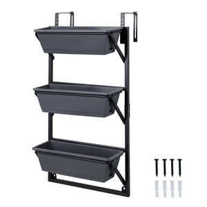 Deck Railing Planter Boxes with Adjustable Brackets & 3-Tier Design for Porch Patio-Black