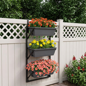Deck Railing Planter Boxes with Adjustable Brackets & 3-Tier Design for Porch Patio-Black view 3